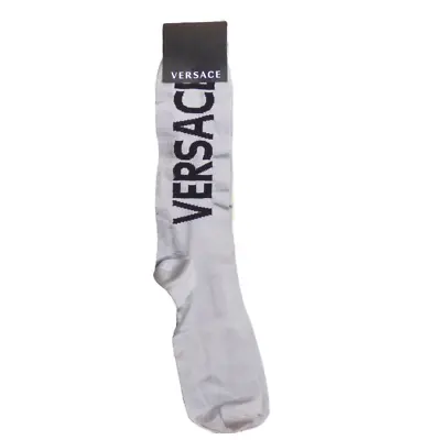 VERSACE-Silver Rayon Logo Socks Size-Medium • $45