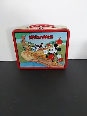 Disney Mickey Mouse Vintage Metal Lunch Box Pail 1996 Series #1 School Bus Wagon • $14