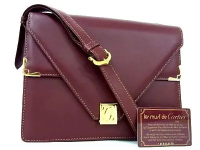 $634.23 • Buy Cartier Mustline Leather Crossbody Shoulder Bag Ladies Bordeaux An8322