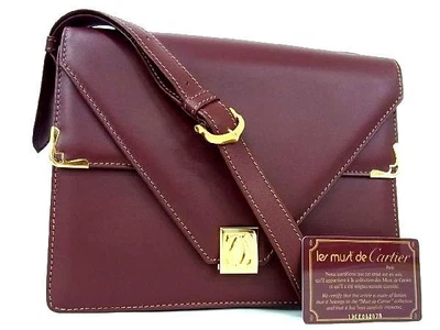 $634.23 • Buy Cartier Mustline Leather Crossbody Shoulder Bag Ladies Bordeaux An8322