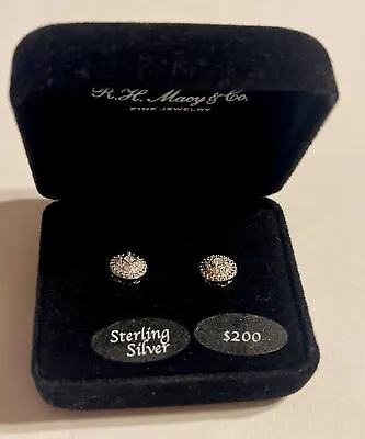 R H Macy & Co Fine Jewelry Diamond Sterling Silver Post Earrings 1/10 CTTW  $200 • $37