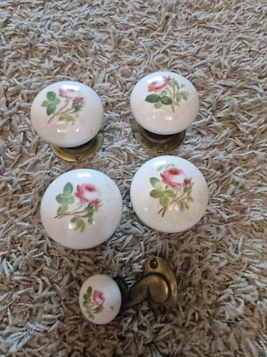 £10.99 • Buy Hart And Son Floral Door Knobs Vintage Brass Ceramic