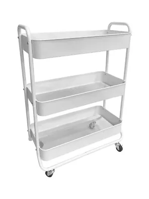 Wide 3 Tier Metal Utility Cart White Metal Laundry Baskets Adult And Child • $33.57