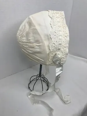 Vintage Cotton Doll Bonnet For Medium To Small Size Baby Doll Lace And Ribbon • $22