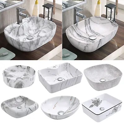 Marble Effect Bathroom Vanity Ceramic Wash Basin Cloakroom Sink Counter Top Bowl • £49.95