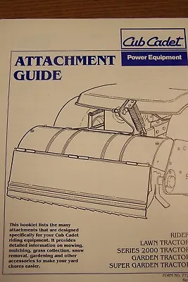 Cub Cadet Attachment Guide Riderslawnseries 2000garden&super Garden Tractors • £6.43