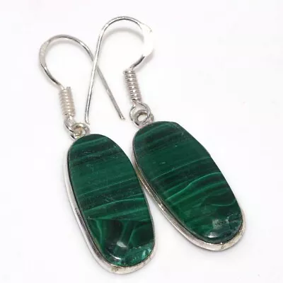 Malachite 925 Silver Plated Gemstone Handmade Earrings 1.7  Gifts For Women GW • $4