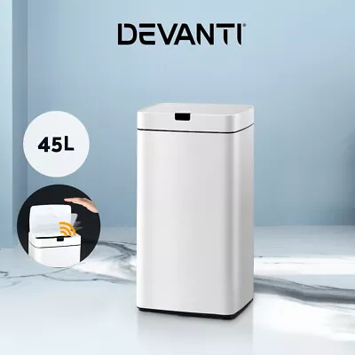 Devanti 45L Motion Sensor Bin Rubbish Automatic Trash Can Kitchen White • $71.95