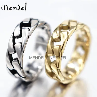 MENDEL Gold Plated Mens Biker Cuban Link Band Ring Men Stainless Steel Size 7-15 • $11.99