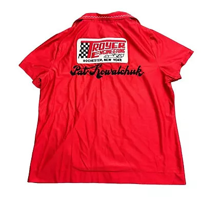 Vintage 70s King Louie Bowling Shirt Mens L Red Chain Stitch Rochester Racing • $41.99