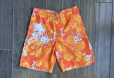 Vintage Nike Swim Trunks Sz M Hawaiian Orange Floral Swoosh Bathing Suit • $25