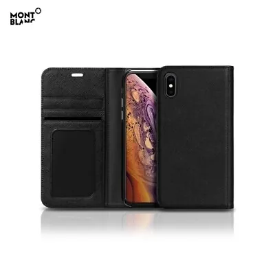 Genuine Montblanc Saffiano Natural Leather Flip Wallet Cover Case For IPhone XS • $282.52