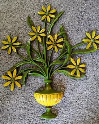 Vintage Syroco Floral Wall Art Large 1960s Retro Wall Art Plaque Green Yellow • $88