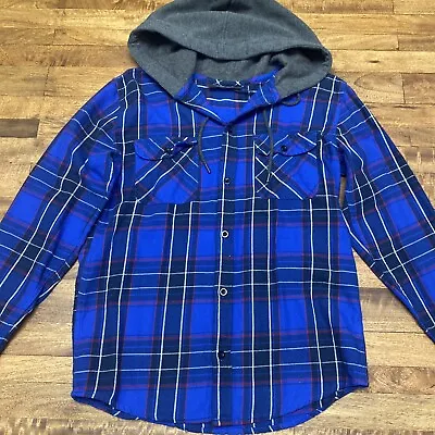 $14.99 • Buy No Boundaries Men Button Up Hooded Flannel Long Sleeve Plaid Blue/Red Small