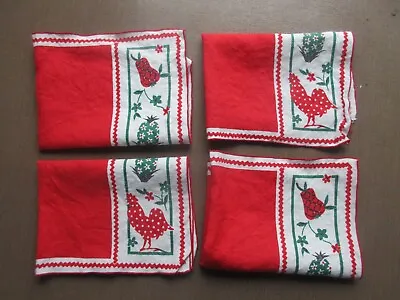 4~Vintage Red Napkins -16 X12 Cotton Rooster Bird Apple Farmhouse -need Pressing • $6