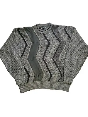 Vtg SAXONY COLLECTION Leather ZigZag Sweater Hip Hop 80s 90s Size XL • $45
