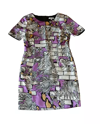 Olivia Rubin Ladies Purple Black & White Floral Abstract Lined Shift Dress UK 10 • £29.99