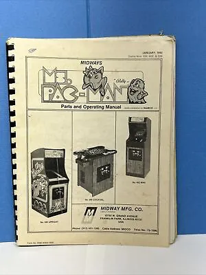 1982 MIDWAY MS. PAC-MAN OPERATING MANUAL W/ SCHEMATICS Stand Up Mini & Table Top • $31