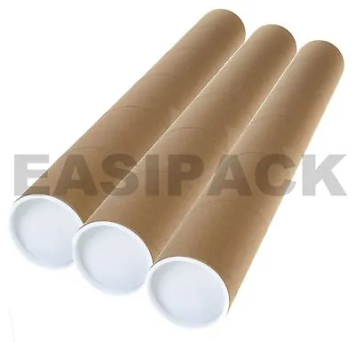 Strong Cardboard Postal Tubes A4 A3 A2 A1 (with Plastic End Caps) *all Sizes* • £6.40