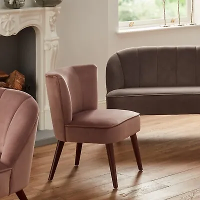 Bush Pink Velvet Chair Retro Cocktail Corner Chair With Wooden Hairpin Legs • £137.50