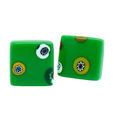 Murano Glass Cufflinks Green Multi Millefiori Venice Square Wedding • £16.95