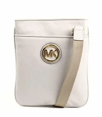 NEW! Michael Kors MK Fulton Pebble Leather Crossbody/Bag-Vanilla/Gold • $151.99