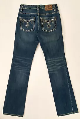 Cowgirl Up Bootcut Stretch Low Rise Western Rodeo Bling Pockets Blue Jean 0 Long • $15.99