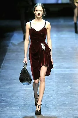 AUTH 2010 Dolce&Gabbana Red Burgundy Velvet Corset BUSTIER Dress 42 • $794