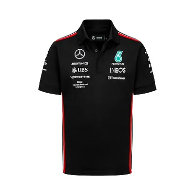 Mercedes AMG Petronas F1 Team Polo Shirt Black Men's 2023 Free UK Shipping • $54