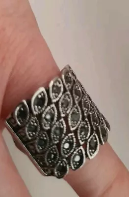 NEW Hallmarked Silver Marcasite Ring Size M Approx • £9.99