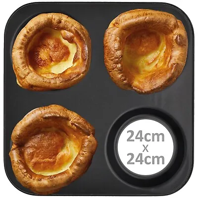 YORKSHIRE PUDDING TRAY 4 Cup Shallow Large Cake Tart Pastry Tin NON STICK STEEL • £5.98