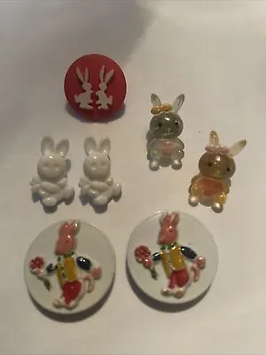 Modern And Vintage Rabbit Hare Bunny Buttons X7 Easter • £3