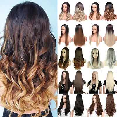 UK New Ombre Clip In Hair Half Head Wigs 3/4 Full Wig Blonde Brown Mix Highlight • £23.06