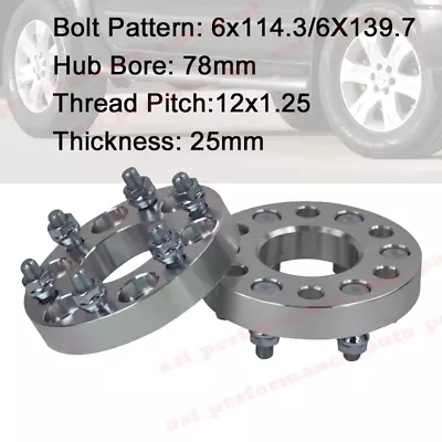 2PCS 6Studs Wheel Spacers For Nissan Navara D40 6X114.3/6X139.7 CB=78mm 25mm • $69