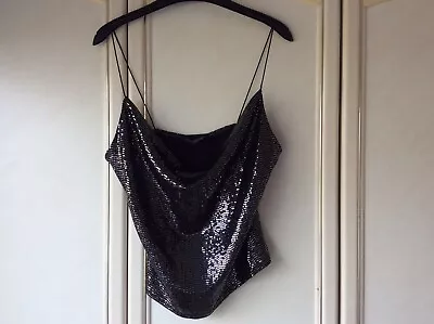 £5 • Buy Miss Selfridge Strappy Top Sparkly Silver/black Size 14. Excellent Condition.