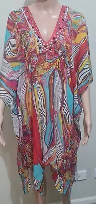 Maggie T Silk Short Kaftan Dress Size 0 Aust 14-16 • $44.99
