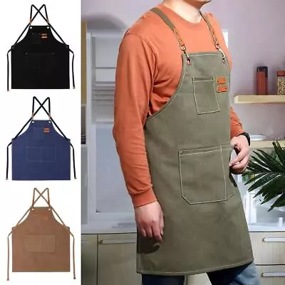 £10.68 • Buy Women Men Canvas Denim Apron Waterdrop Resistant Barista Apron Cotton Canvas