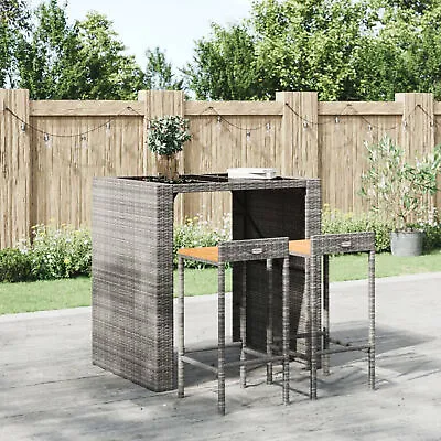 LAPOOH Bar Stools 2 Pcs Grey Poly Rattan And Solid Wood A5Z9 • £120.88