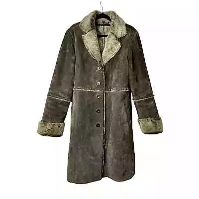 Brandon Thomas Coat Leather Suede Faux Fur Vintage Button Penny Lane Brown M • $125