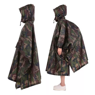 Rain Poncho Men Military Camo Rain Poncho Waterproof Mens Rain Poncho Mat S T0M4 • £12.99