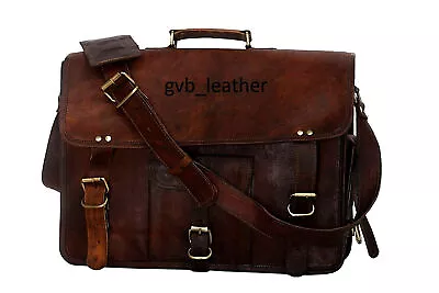 Men's Genuine Cow Leather Messenger Vintage Brown Shoulder Laptop Bag Briefcase • $45.37