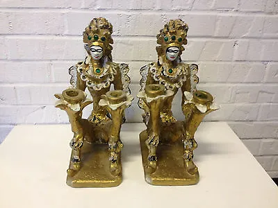 Vintage Pair Of Alleged Veiled Prophet Ceramic Candle Holders Women In Costume • $285