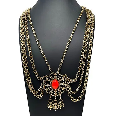 Vintage Celebrity NY Gold Tone Multi Chain Statement Runway Medallion Necklace • $59.22