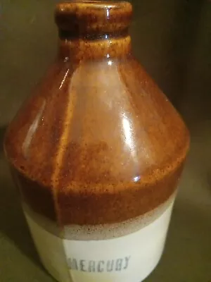 Vintage Mercury Jug Jar Medical Pharmacy 5  Pottery Bottle Stoneware Brown • $20