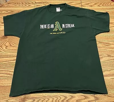 Oakland Athletics VTG 2002 T Shirt Green “The Streak” 2XL MLB Baseball • $17.99