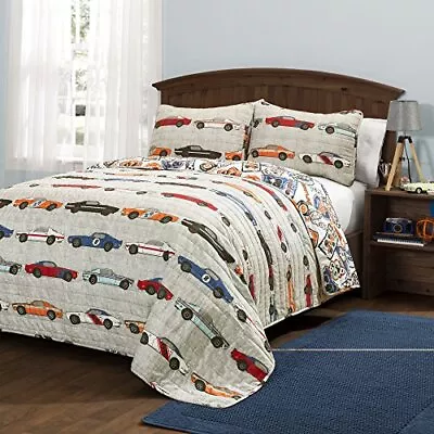 Lush Decor Race Car Kids' 3-Piece Quilt Bed Set Full/Queen Blue & Orange  • $89.99