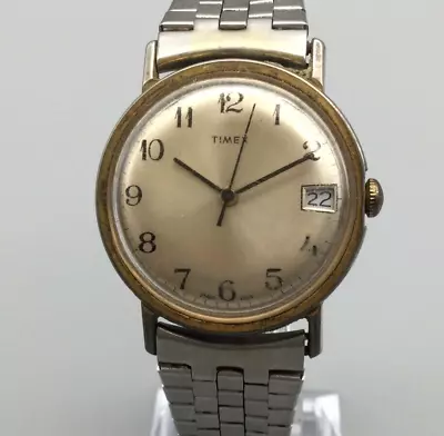 Vintage Timex Mercury Men Watch Men Silver Tone Date 1979 Manual Wind • $51.99