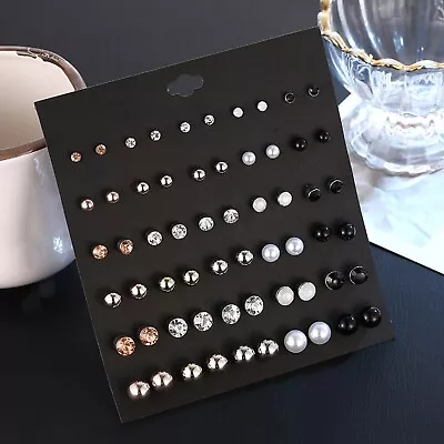 Earring Pack 30 Pairs Classical Earrings Girls Crystal Diamond Silver Dainty • $4.21