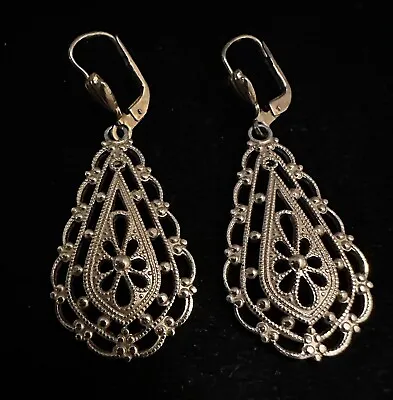 Vintage Gold Tone Filigree Tear Drop Pierced Earrings Stamped W Germany • $15