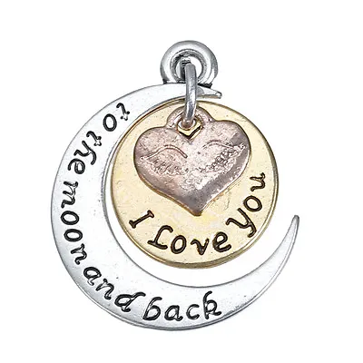 5 I Love You To The Moon And Back ANTIQUE SILVER~GOLD MOON CHARM/PENDANT(76D) • £3.20